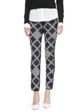 Trina Turk Size 8 Blue/Black Geometric Pattern Trousers